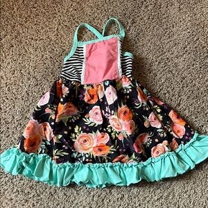 Floral Ruffle Dress with Stripes